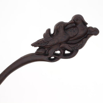 CrystalMood Carved Ebony Wood Flat-Back Mandarin Ducks Hair Stick